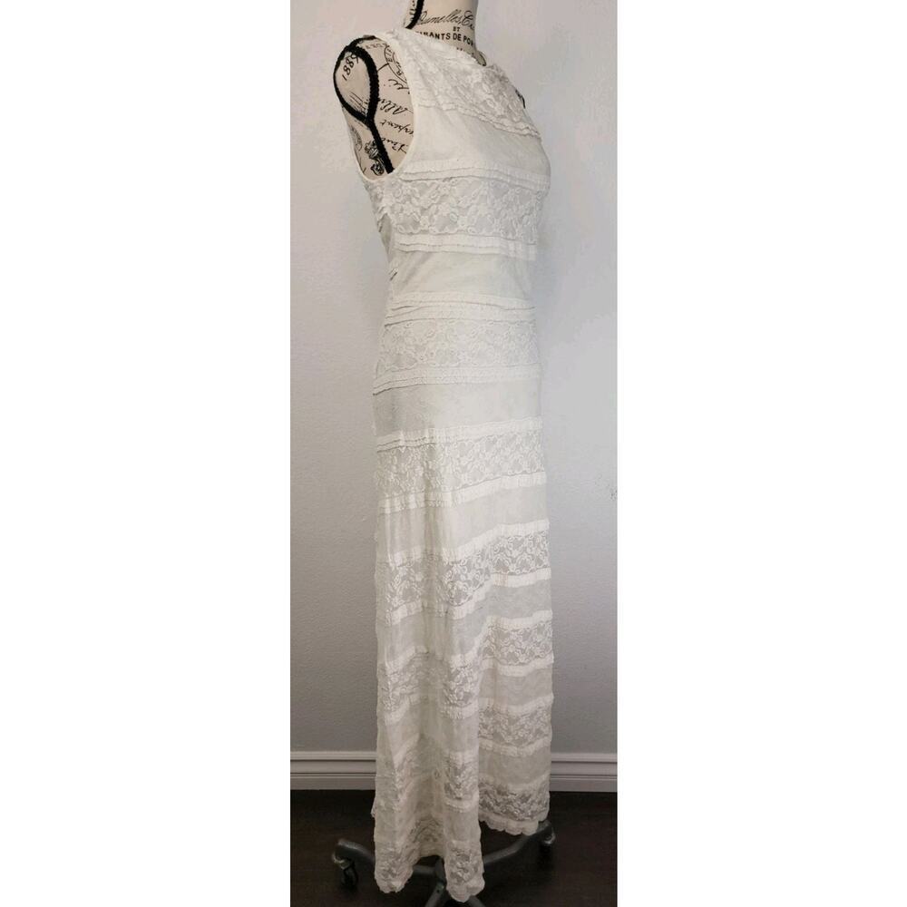 Manito USA Slip Maxi Dress Sz XS/S Ivory Lace Mesh Semi Sheer Whimsycal - Picture 4 of 8